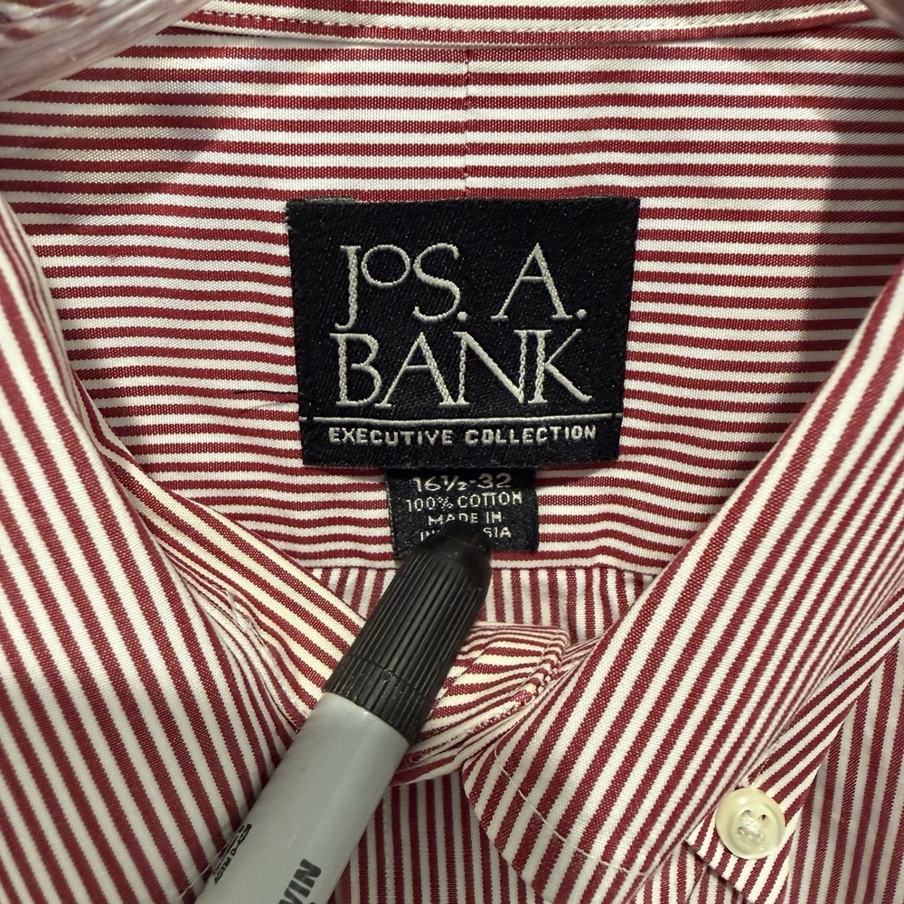 Jos A Bank Shirt Men 35 Neck 17 Executive Collection Button CLASSIC Red Stripe